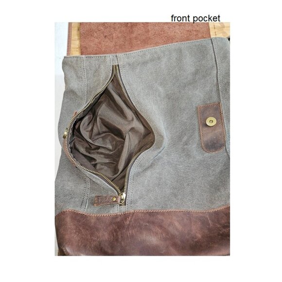 Canvas Leather Backpack, LargeTravel, School Backpack, Laptop - Picture 5 of 8